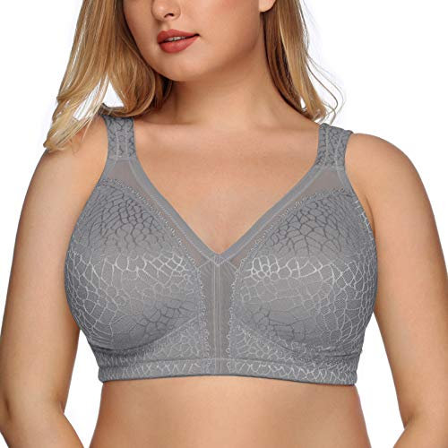 DotVol Reggiseno Base in Pizzo e Taglia Grossa Coppa Completa Non Schiuma Reggiseno Senza Fili Grigio 8C