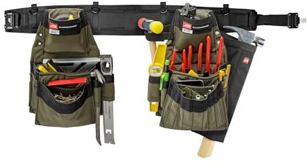 Diamondback Artisan Toolbelt System - Complete with 1 Padded Work Belt, 2 Tool Belt Pouches & 1 Hammer Holster - Versatile Right-Handed Remodeler,Carpenter,Framer,Electrician Tool Belt (Ranger Green)