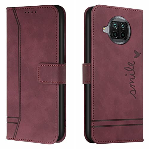 Lihondar Kompatibel mit Xiaomi Mi 10T Lite 5G Hülle, Handyhülle Xiaomi Mi 10T Lite 5G, Leder Klappbar Schutzhülle Tasche Wallet mit Brieftasche [Standfunktion] Cover Flip Case Klapphülle (Rot)