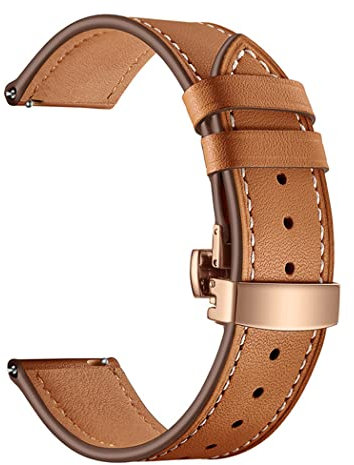 Lederarmband für Samsung Galaxy Watch 3 45mm/Galaxy Watch 46mm/Gear S3 Frontier Classic, Armband für Huawei Watch 2 Classic/3/3 pro/GT/2/3, 22mm Sport Armband für Damen Herren, Rosenknopf Braun