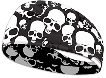 Damen Yoga Sport Athletic Skulls Stirnband für Laufen Sport Reisen Fitness Elastisches Gothic Haarband Laufen Schweißband Schwarz Bandana für Männer Totenkopf