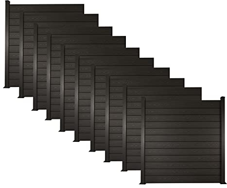Ventanara® WPC Zaun Sichtschutzzaun Steckzaun Gartensichtschutz Komplettset 188x190 inkl Aluminiumpfosten anthrazit (anthrazit, 10x Element + 11x Pfosten inkl. Aufschraubhülse)