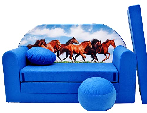 Lux4Kids Kindersofa Klappbar mit Bettfunktion MAXX by Pferde 034