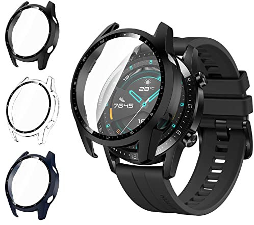 Yisica 3 Piezas Funda para Huawei Watch GT2 46mm, Protector de Pantalla de Vidrio Templado Ultra Thin PC Funda Protectora para Huawei Watch GT2 46mm
