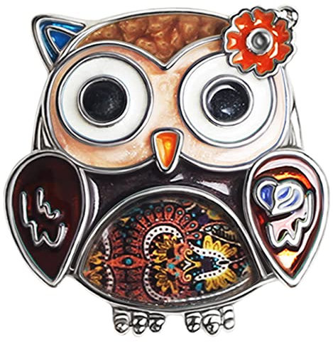 BAMAY Zink-Legierung Niedliche Eule Vogel Brosche Pins Schmuck Emaille Anime Eule Geschenke für Frauen Mädchen Schal Revers Pin Charms (Braun)