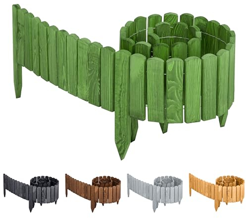 Garronda Recinzione giardino esterno Bordino per aiuole Bordatura flessible esterna Staccionata in legno Decorazione da frutteti Palizzata Lunghezza: 200 cm GD-0046 (Verde Scuro, Altezza: 20 cm)