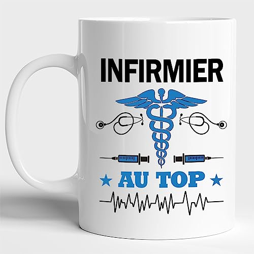 Lalasol Mug Infirmier Au Top – Tasse Cadeau Infirmier Pour Homme Collègue Ami Famille Anniversaire Pot de Départ Noël – Original