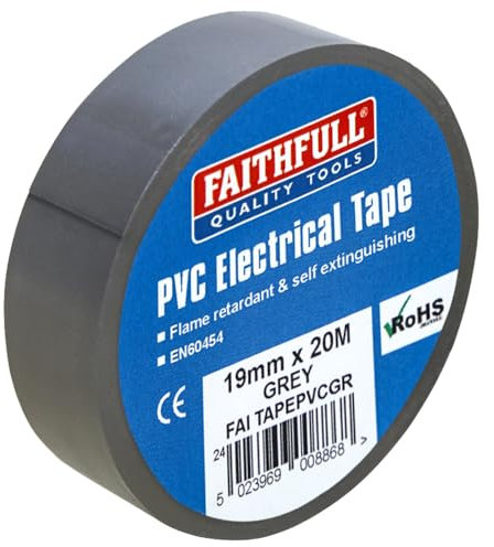 Faithfull FAITAPEPVCGR Ruban adhésif électrique en PVC 19 mm x 20 m Gris