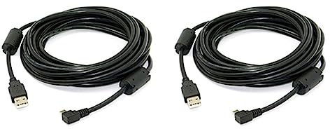 Augnongly 2 x Mini USB B tipo 5 Pin maschio destro angolo di 90 gradi A USB 2.0 maschio cavo dati con nucleo di ferrite EMI 5 metri