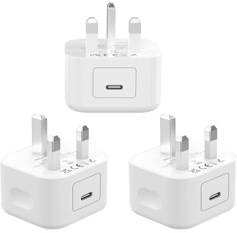 USB C Plug, 3 Pack [MFi Certified] 20W Fast Charger Plug for iPhone 17/Air/16/15/14/13/12/11 Pro/Pro Max/XS Max/XS/XR/X/SE 2022/10/8, Galaxy, PD 3.0 Wall UK Type Power Adaptor