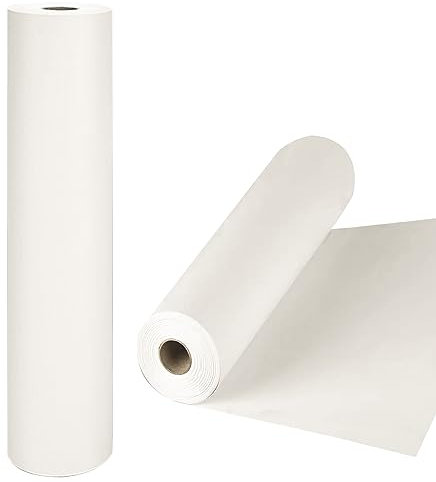 QISF Rouleau de papier à dessin blanc – 44 cm x 25 m – Rouleau de papier pour peinture d'enfants, papier à croquis, pour chevalet, tableau d'affichage, art mural, emballage cadeau, bricolage