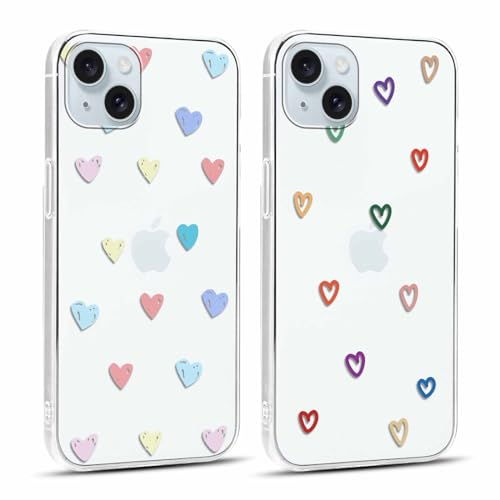 Yoedge 2 Stück Durchsichtig HandyHülle für iPhone 15 Plus Hülle Herz Muster 6,7,Transparent Handy Hülle für iPhone15 Plus Case 3D Liebe Love Aesthetic Mädchen Frauen Geschenk Schutzhülle Cover-Herzen