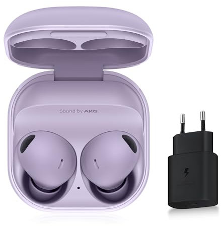 SAMSUNG Galaxy Buds2 Pro Bundle - Auricolari wireless lavanda + caricabatterie da 25 W gratuito, design ergonomico, riduzione attiva del rumore avanzata, suono coinvolgente, cancellazione attiva del