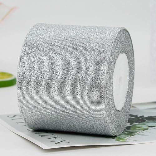 Silver Organza Ribbon,25Yards 80mm Wide Glitter Gift Wrapping Satin Ribbon for Christmas,Wedding,Floral Decoration
