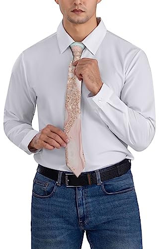 PRUWOQA Colorful Tie Dye Classic Men's Silk Tie Novelty Necktie for Formal Occasion Business Wedding Party Gift Neck Tie, Rose Gold Glitter Coral Gray Pastel Marble, One Size