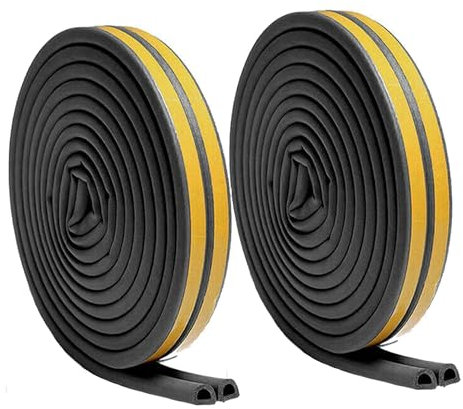 2 paraspifferi neri, 5 m x 9 mm x 6 mm, autoadesivi, in gomma di tipo D, sigillanti per finestre, in UPVC, divisibili in 20 metri (2, nero)