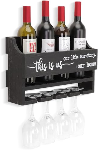 AOAOPQ Portabottiglie da parete da appendere alla parete, portabottiglie per la posta, organizer per cucina, dispensa, sala da pranzo, bar, cantina, rustico, nero