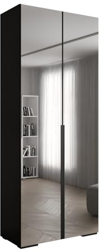 MEBLE KRYSPOL Inova 1 Moderner Schrank Mit Spiegel, Regalen - Aufbewahrungsschrank Für Schlafzimmer, Wohnzimmer - 236,7x100x47 cm - KGoldpusfarbe Und Frontfarbe Schwarz - Grifffarbe Schwarz