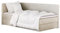 mybed. Boxspringbett Einzelbett Mitto Conti Twin Linke Seite Polsterbett mit Bettkasten Creme 7-Zonen Taschenmatratze H3 90x200 und Topper Jugendbett Kinderbett