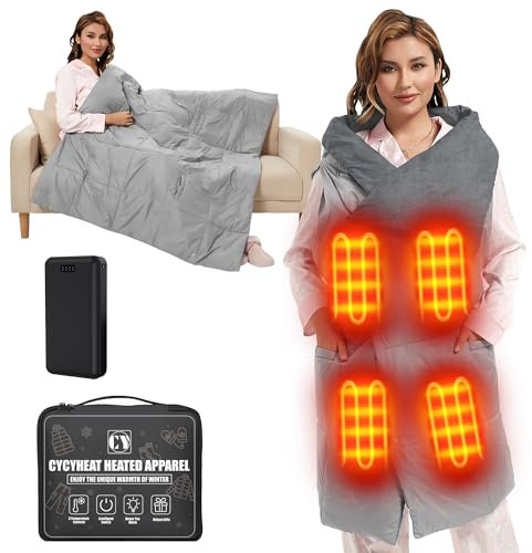 CYCYHEAT 20000mAh Heated Blanket Battery Operated - 7.4V DC Portable Wireless Cordless USB Heating Blanket for Outdoors