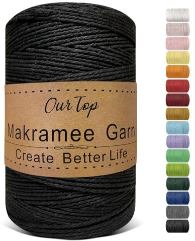 OurTop Corde Macramé 2mm x 500m, Fil Macramé Macrame Corde Fil Macramé Corde pour Bricolage, Artisanat, Tapisserie, Décoration Boho(Noir)