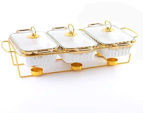 Yiustldd Chafing-Dish-Buffet-Set/Luxus-Warmhaltetabletts für Speisen/Keramik-Chafing-Dishes aus Edelstahl für Buffets, Hochzeiten, Partys und Bankette,Weiß