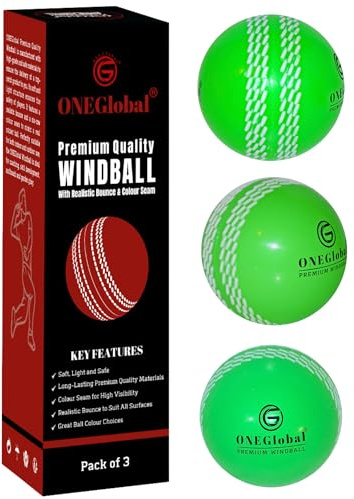ONEGlobal Premium Windball Soft Cricket Ball | Durable & Safe, Colour Seam, True Bounce & Swing | Wind Ball for Outdoor & Indoor Practice, Coaching, Garden & Beach Games