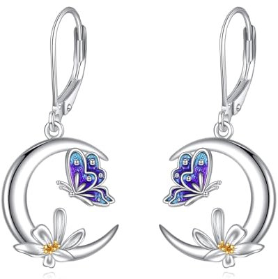 Schmetterling Ohrringe Silber 925 Tier Ohrhänger Schmetterling Mond Ohrringe Hängend Silber 925 Schmuck Geschenk für Damen