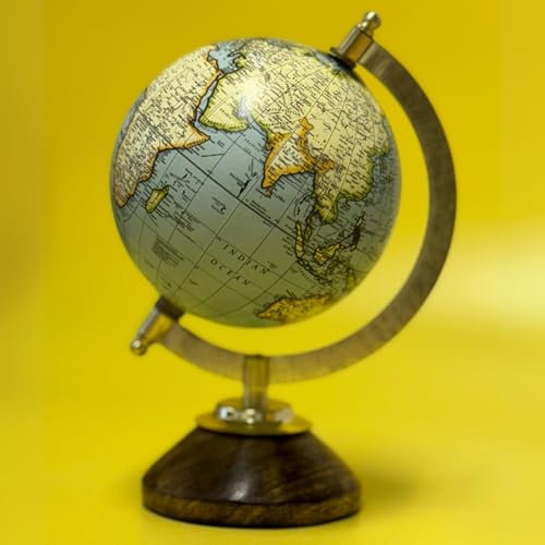 EXERZ 13cm Mini Antique Globe with Wooden Base Light BLue, Handcraft Decorative Globe GF23 (13cm)