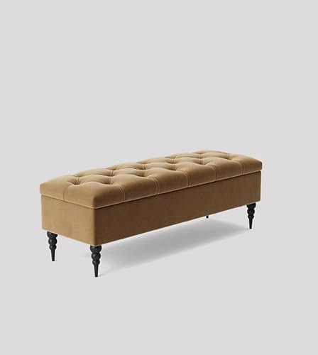 90cm Wide Chesterfield Ottoman Storage Bench With Legs, Box With Storage, End of Bed Bench, Rectangle Footstool (Mink Velvet)