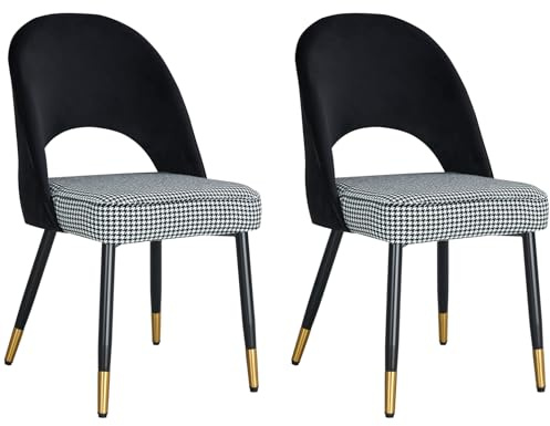 HYGRAD BUILT TO SURVIVE Padded Velvet dining Chair Upholstered Dining Seats With Legs Velvet Chairs For Office Cafe Restaurant (2, Black/Checkered)