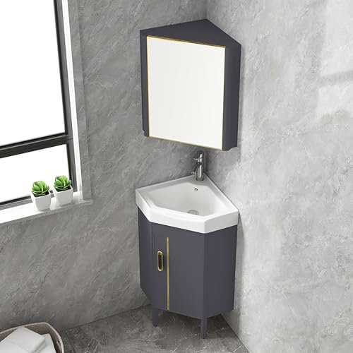 Mobile Bagno Sospeso con Lavabo, Mobiletto Mobile Bagno Angolare Sospeso Completo, Mobile Bagno Sospeso, Mobile Bagno Sospeso con Lavabo da Appoggio(38cm)
