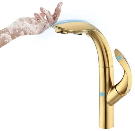 Grifo de cocina moderno de latón con diseño extraíble, mango único, control dual frío y caliente, grifo de fregadero de 2 funciones en titanio dorado