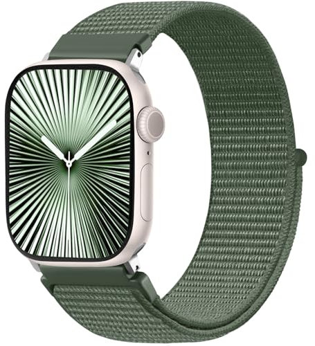 Ynitec Sport Loop Armbänder Kompatibel mit Apple Watch Armband 38mm 40mm 41mm 42mm für Damen, Einstellbar Weich Nylon Ersatzarmband für iWatch Band Series 10 9 SE 8 7 6 5 4 3 2 1, Kiefern Grün