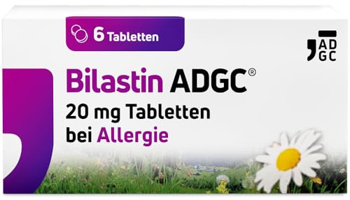 Bilastin ADGC® 6 St - Allergietabletten bei Heuschnupfen - schnell & langanhaltend bis 24 St. wirksam bei allergischem Schnupfen, Nesselsucht(Urtikaria), Juckreiz, Tierhaar- und Hausstauballergie