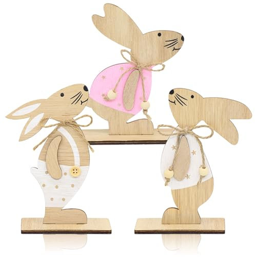 Herbst 3 Stück Osterdeko Hase Oster Deko Aufsteller Osterdekoration aus Holz Niedlicher Holzaufsteller für Ostern Osterhasen Figuren zum Hinstellen für Draußen Tischdekoration Garten
