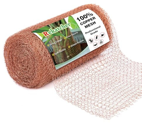 Rekatcher 12,7cm x 6m Kupferband Gegen Schnecke, Doppelschichtiges Verschlüsseltes Kupferband, Kupfergeflecht für schneckenzaun, Füllen von Lücken, Schutz von Sämlingen Schneckenschutz Hochbeet