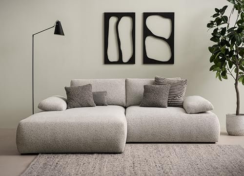 DOMO. collection Ecksofa Soto, kleines Sofa in L-Form mit Taschenfederkern, Eckcouch, Modulsofa 244 x 188 x 80 cm (BxTxH), Silber-grau