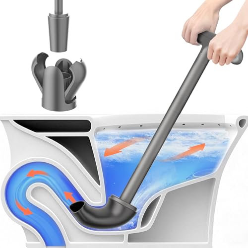 Upgraded Toilet Plunger with Holder, Wall Mounted Toilet Bowl Plunger with Hideaway Caddy, Dual Handle Plunger for Bathroom Built-in Drip Tray, RV Bathroom Accessories
