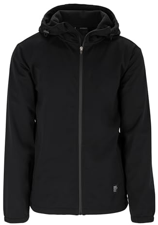 Spitzbub Herren Softshelljacke winddicht & wasserabweisend mit Fleece-Futter Verstellbare Kapuze,Schwarze Outdoorjacke mit dezenten Logos