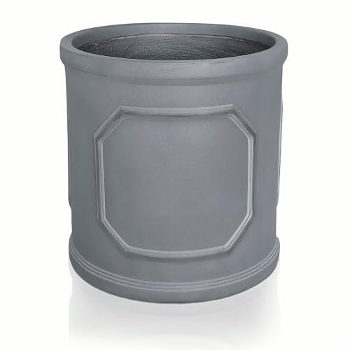 IDEALIST 45cm Large Plant Pot | Faux Lead Grey Reinforced Stone Chelsea Garden Planter with Drainage D45 H45 cm, with Inner Top D41 cm, 57 litres