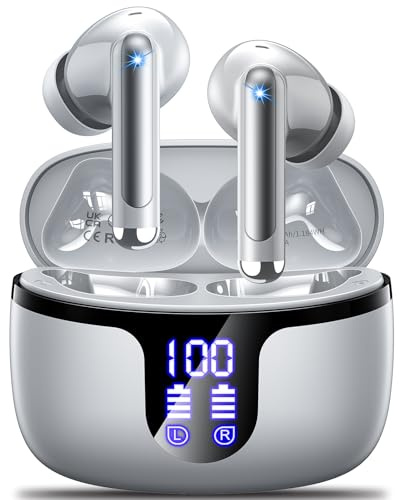 Monyhigh Bluetooth Kopfhörer, Kopfhörer Kabellos Bluetooth 5.4 Sport In Ear Kopfhörer mit 4 Mikrofon, 42HSpielzeit, LED-Anzeige, ENC Lärmreduzierung HiFi Stereo Ohrhörer für Arbeit und Studium Grau