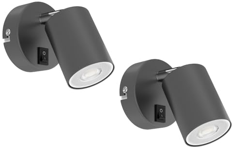 ledscom.de 2x Wandspot WAIKA, einflammig, mit Schalter, GU10, anthrazit matt, inkl. 535lm LED GU10 Lampe, weiß