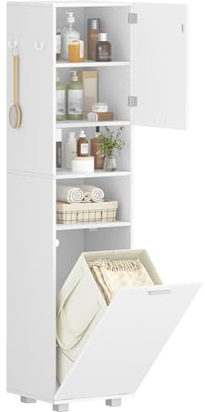 Hzuaneri Colonna Bagno, Cesto per Abiti Sporchi, 40 x 40 x 170 cm, Bianco