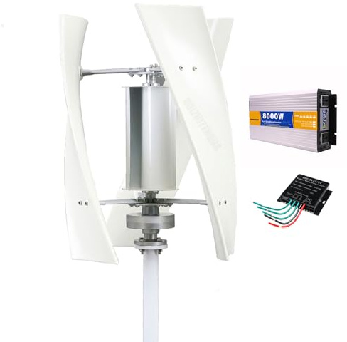 HUIZHITENGDA 8000W 220V-12V Solar-Wind-Turbinen-Generator-Set für Solarmodule Off-Grid-Systeme, geräuschloser Windgenerator mit 3 Blättern, mit Wechselrichter/MPPT-Controller,12v