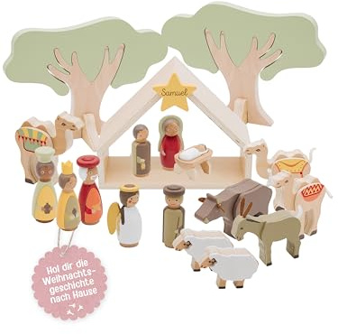wunderwunsch Weihnachtskrippe Kinder personalisiert, Krippe Weihnachten | Weihnachtsdeko Kind, Weihnachtskrippen Holz, Jungen und Mädchen, Krippenfiguren