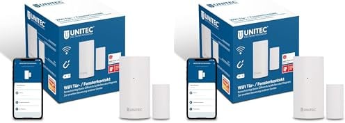 UNITEC WiFi Tür- / Fensterkontakt Magnetsensor | Benachrichtigung aufs Smartphone | WLAN Warnmelder - Kein Gateway notwendig | Batteriebetrieben (Packung mit 2)
