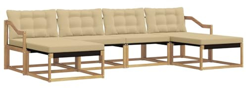 vidaXL Outdoor-Sofagarnitur mit Kissen 6 pcs Weiß und Beige, Garten, modernes Outdoor-Sofa, Sitzgruppe für den Patio, Terrassenmöbel für entspanntes Chillen