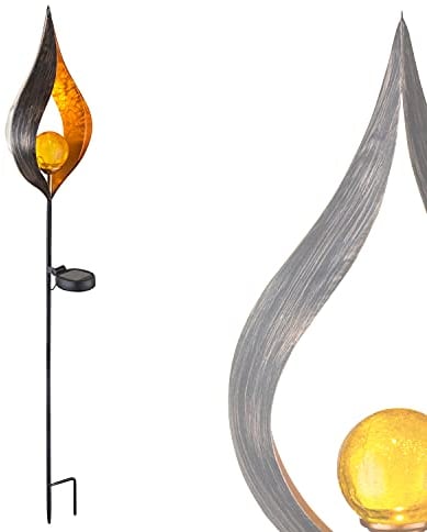LED Solarlampe mit Erdspieß Gartendekoration mit Beleuchtung Kunstobjekt aus Bronze (Gartenlampe, Solarleuchte, Gartenleuchte, Außenlampe, Beet-Leuchte)