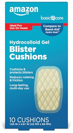 Amazon Basic Care Extreme Hydrocolloid Gel Blister Cushion Bandages, Self-Adhesive, Reduces Rubbing & Friction, Long-Lasting Multi-Day Use, 1.65 in x 2.67 in, 10 ct